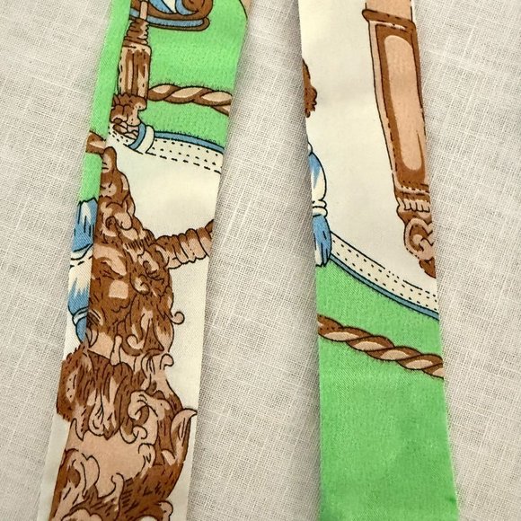 Vintage Equestrian Inspired Silk Scarf Boho Chic Green Multi Style Accessory (9) - Picture 4 of 12